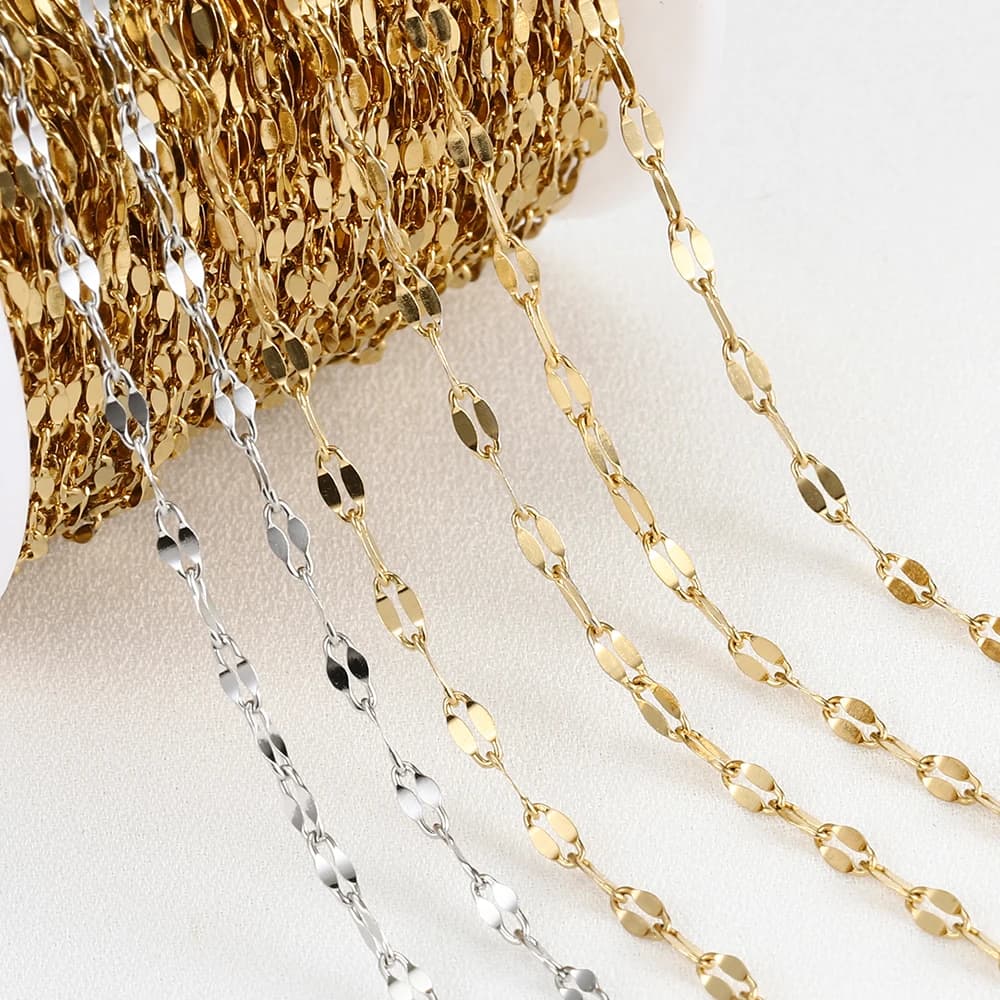 2Meters Gold Color Stainless Steel Lips Chains for Necklace Bracelet Jewelry Making DIY Components Chain Accessories Wholesale