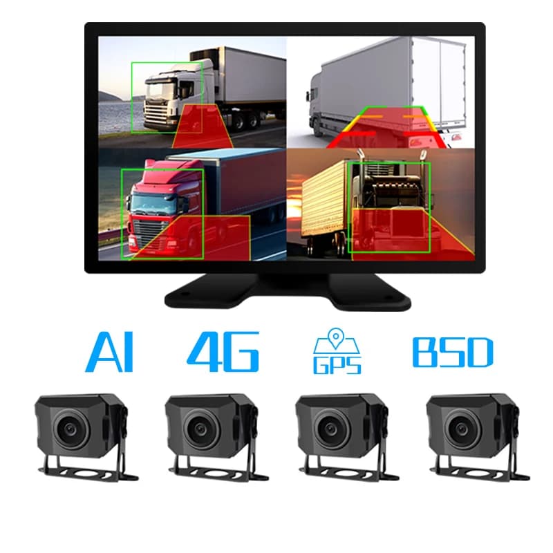 Sistema DVR per Camion con Schermo Touch da 10.1 Pollici, 4 Canali, Sistema di Sicurezza AI per Veicoli, GPS 4G, BSD, Gestione Flotte