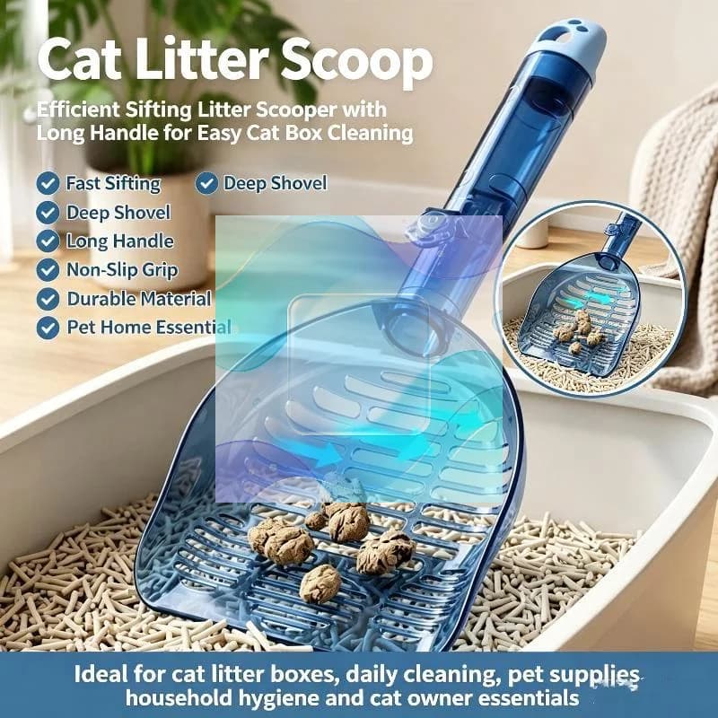 2 In 1 Large Cat Litter Scoop Integrated Cleaning Brush Food-Grade PP Material Kitty Poop Shovel for Daily Pet Care