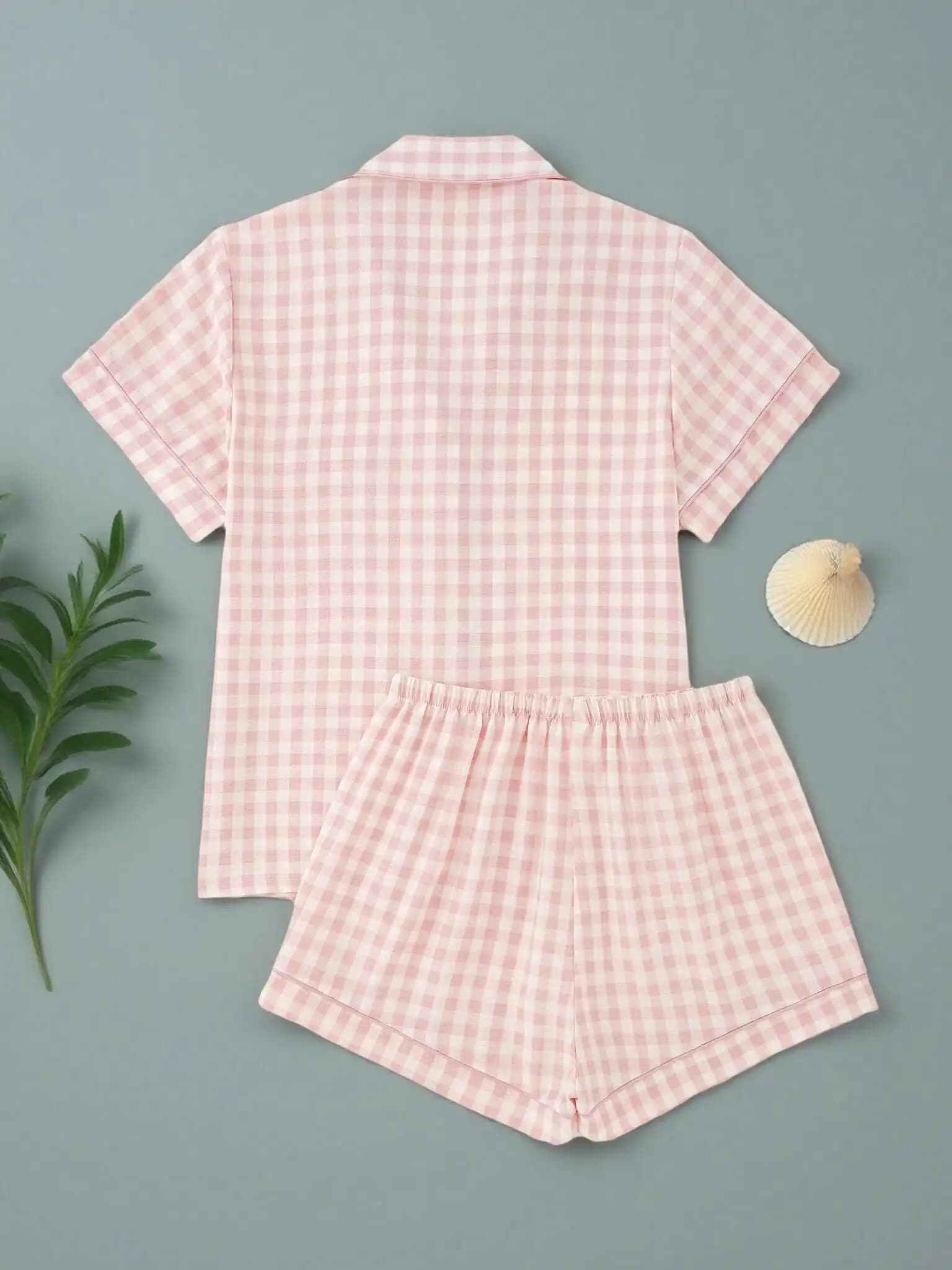 Pigiama da donna 2 pezzi/set, completo pigiama casual con top a maniche corte e colletto a bottoni e pantaloncini, abbigliamento da casa ampio con stampa scozzese