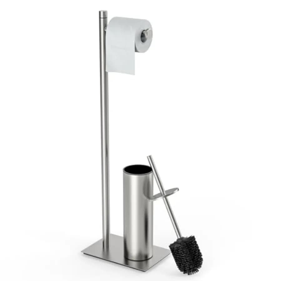 Toilet Paper Holder Stand with Toilet Brush and Holder Set 304 Stainless Steel Bathroom Toilet Tissue Paper Roll Holder Weighte