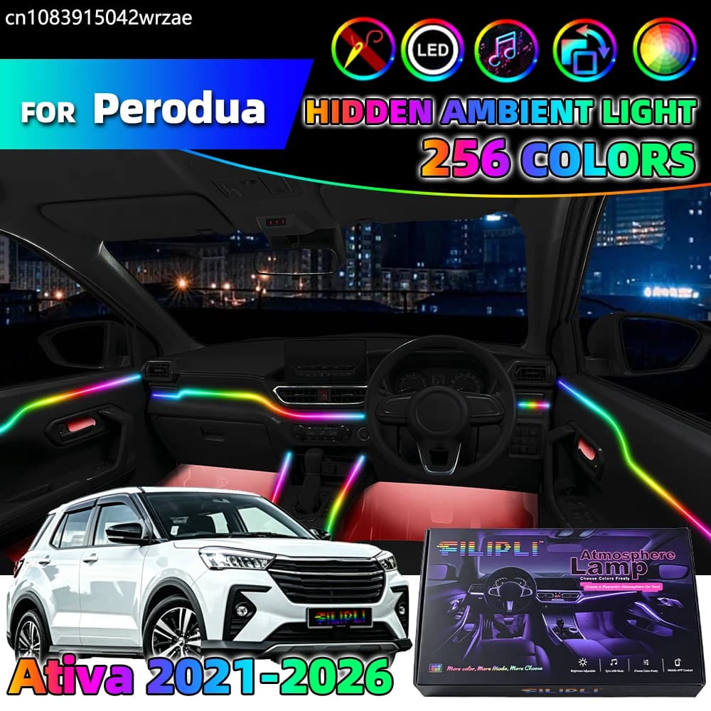 Kit Luci Ambientali per Interni Auto 18 in 1 per Perodua Ativa 2021-2026, Strisce LED con Controllo App