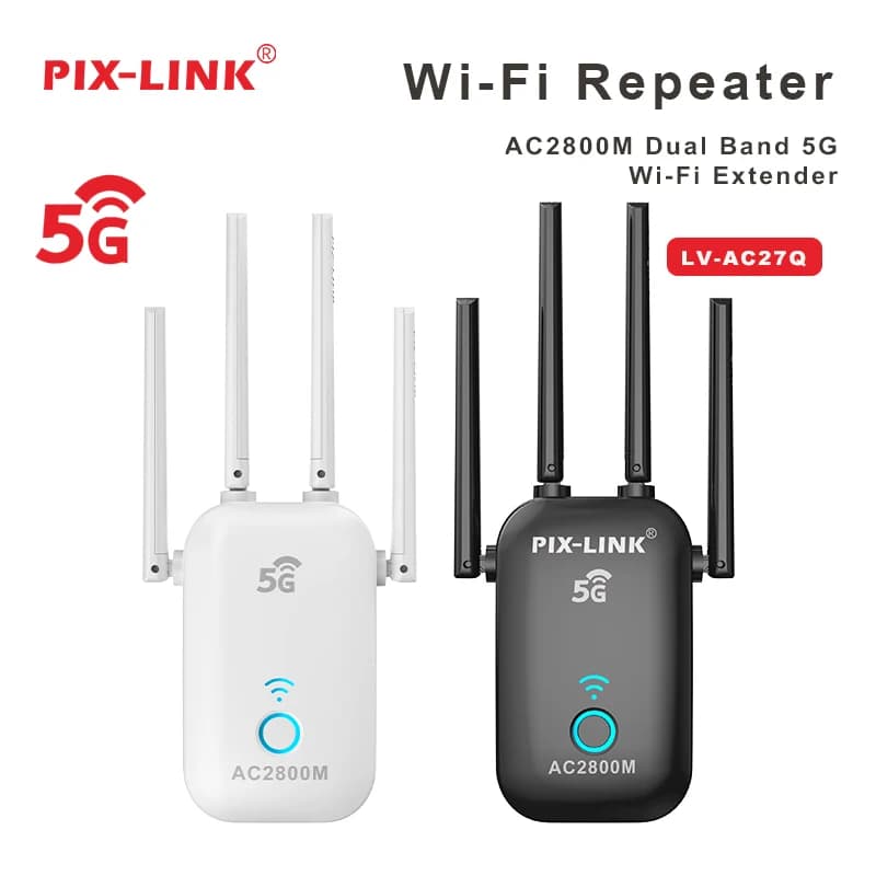 PIX-LINK Ripetitore WiFi Wireless 5G/2.4G AC2800, Router Amplificatore di Segnale Dual Band a Lungo Raggio, Extender WiFi AC27Q