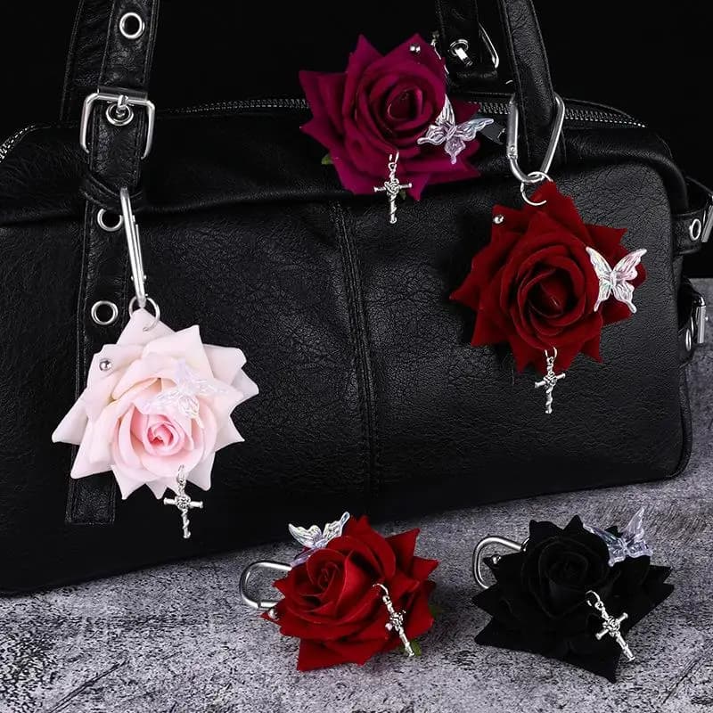 1 pz design squisito simulazione rosa fiore forma farfalla portachiavi ciondolo borsa decorazione regalo