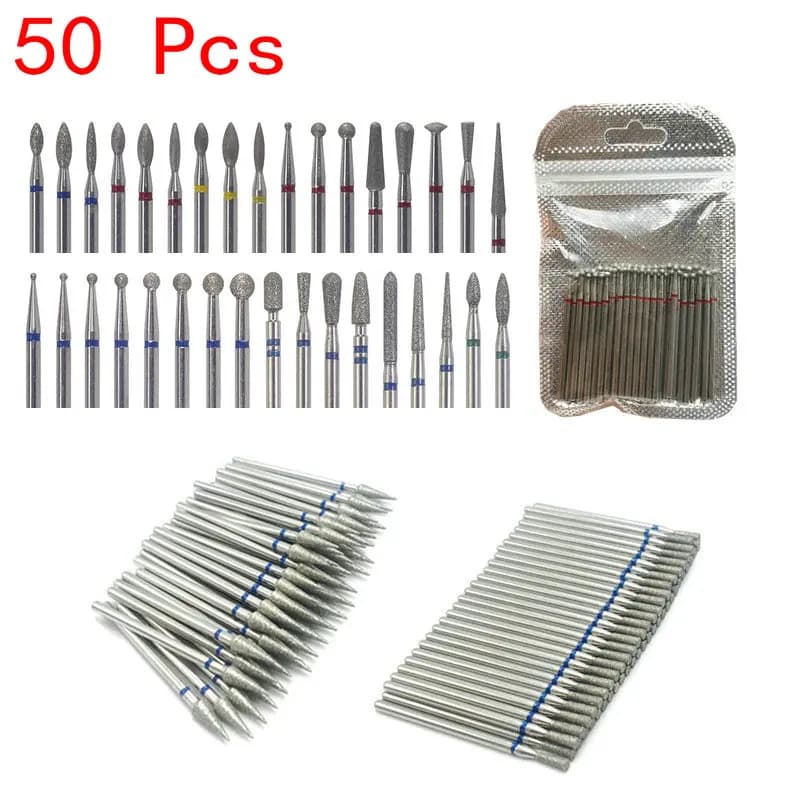 50 pcs/set nail drill tips diamond cutter for manicure electric tool nail files gel remove bava nail equipment accessories