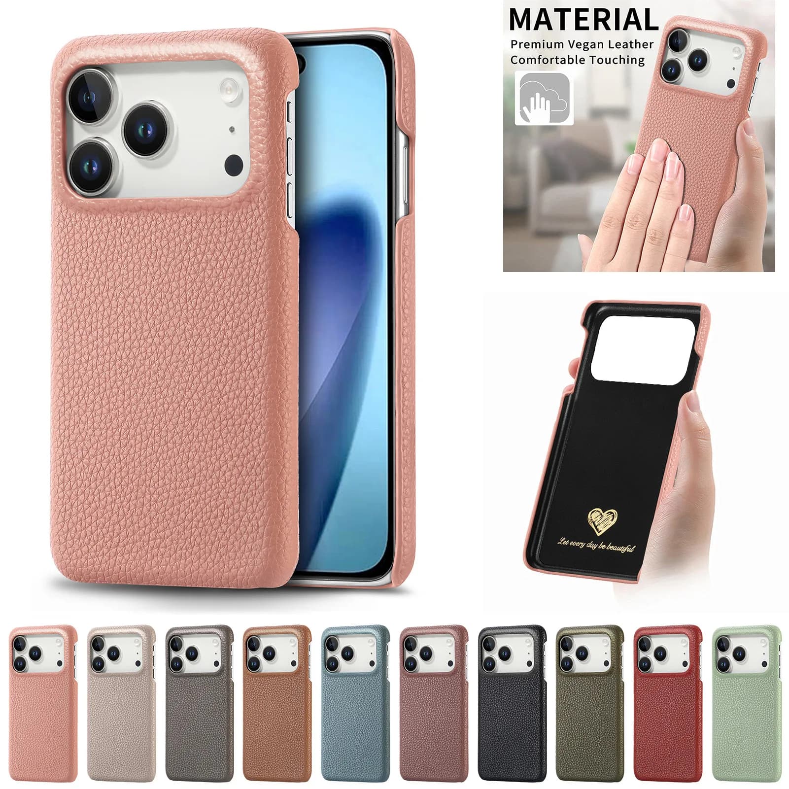 Custodia per telefono in pelle PU per iPhone 17 Pro Max Air 16e 15 16 Plus 14 13 12 Cover rigida antiurto con armatura ultra sottile