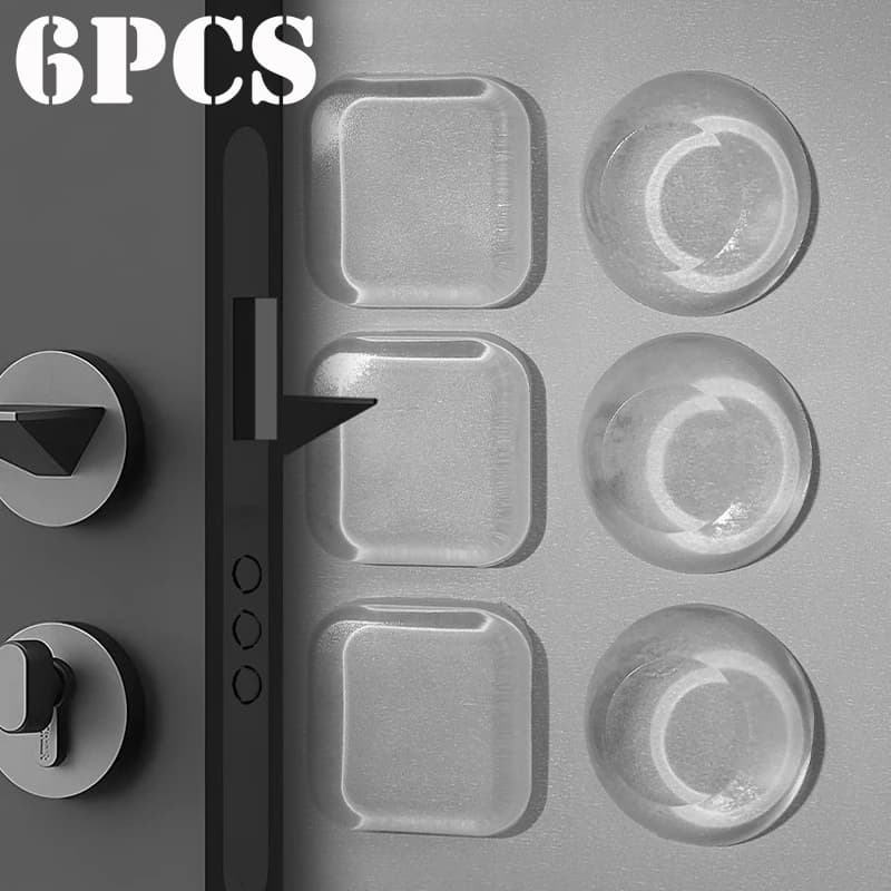 6pcs Transparent Silicone Door Stopper Stickers Anti-Shock Mute Handle Bumpers Waterproof Adhesive Pads for Home Safety
