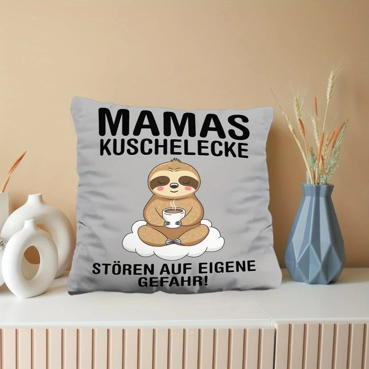French Style Double Sided Cushion Cover with Cute Sloth Meditation Design for Mother Day Interior Home Decor