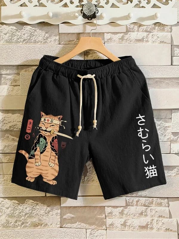 2025 Estate 3D Anime Samurai giapponese Gatto Pantaloncini Tronchi Quick Dry Beach Pantaloncini da bagno Donna Uomo Hip Hop Pantaloni corti Pantaloncini 6xl