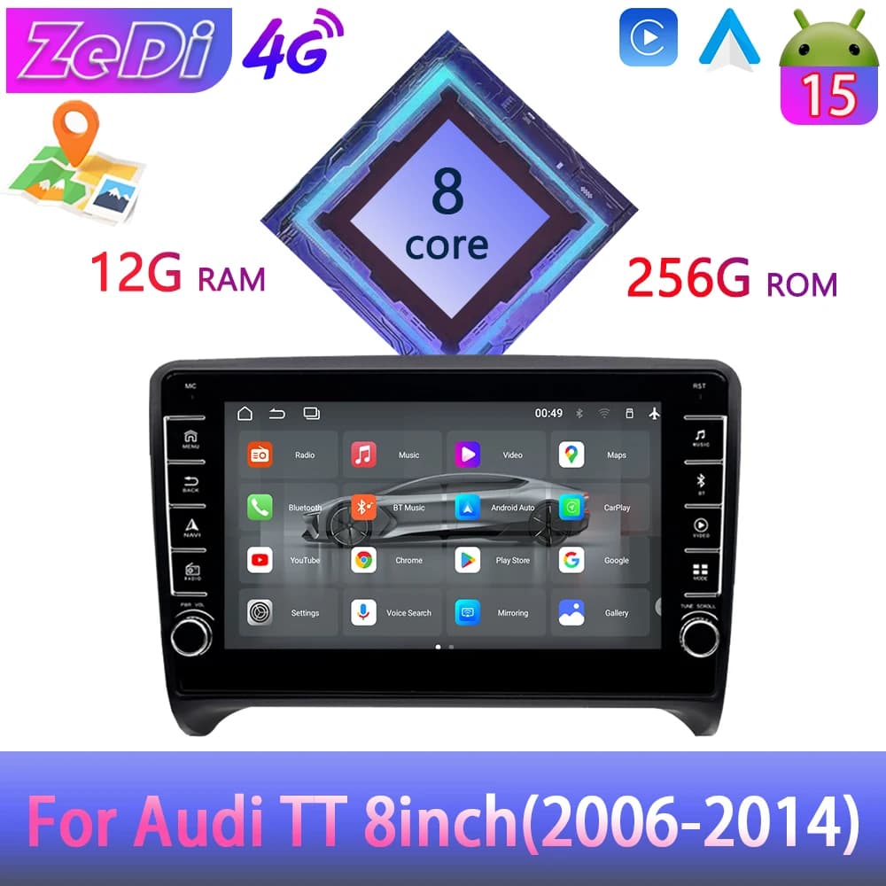 For Audi TT 8inch(2006-2014)Android15, CarPlay Android auto reverse input split screennavigation and other functions.