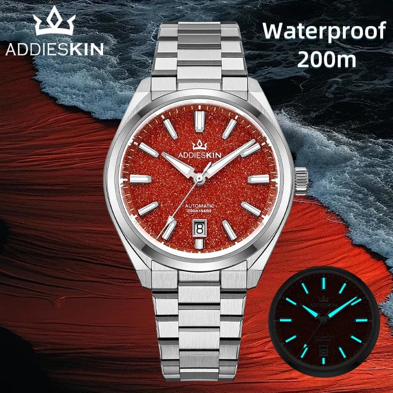 ADDIESKIN Orologio automatico di lusso da uomo Zaffiro 9015 Orologio da polso meccanico 40mm Quadrante minerale naturale 200m Impermeabile BGW9 Luminoso
