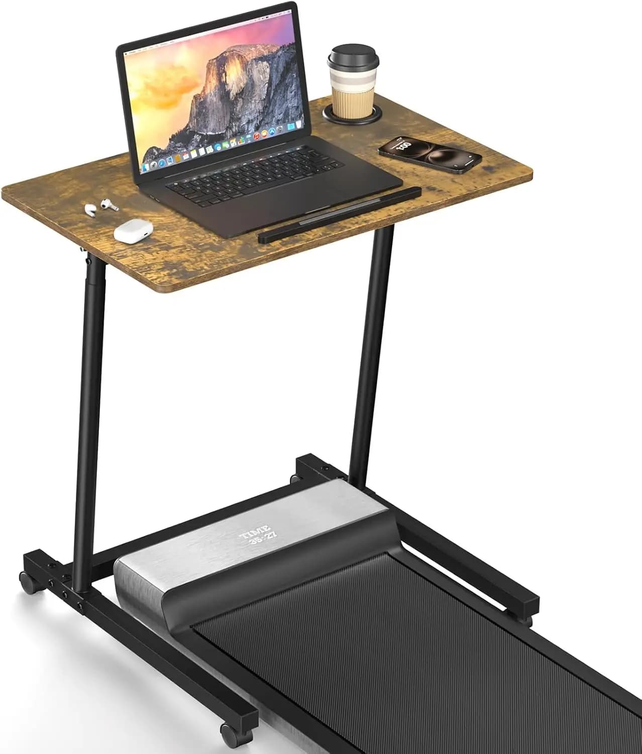 Scrivania Mobile con Ruote, Altezza Regolabile 93,7-141,9 cm, Tavolino Rotante per Tapis Roulant, Laptop, Comodino