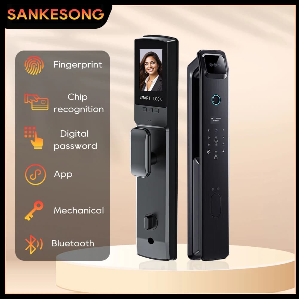 SANKESONG 3D Face Recognition Fingerprint Smart Door Lock WiFi Camera serratura elettronica chiave elettronica digitale IC Card APP Unlock