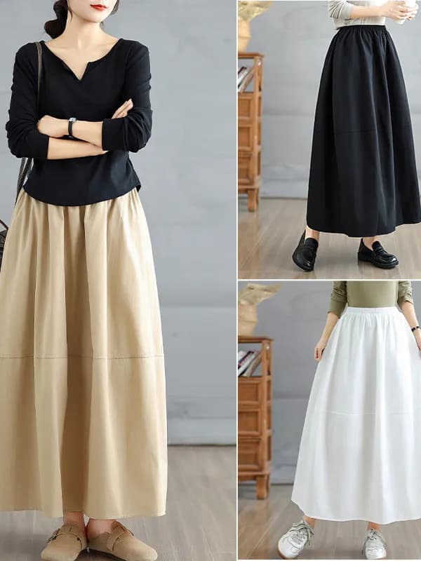 Gonna Floreale Plus Size da Donna, Stile Coreano, Vita Alta, Casual, Semplice, Artistica, Lunghezza Media, per il Lavoro