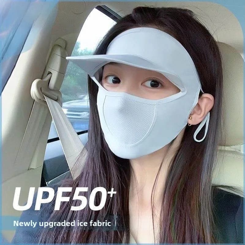 Cappello Estivo da Donna con Maschera Integrata in Seta Ghiaccio Traspirante Anti-UV, Copricapo per Ambienti Medici