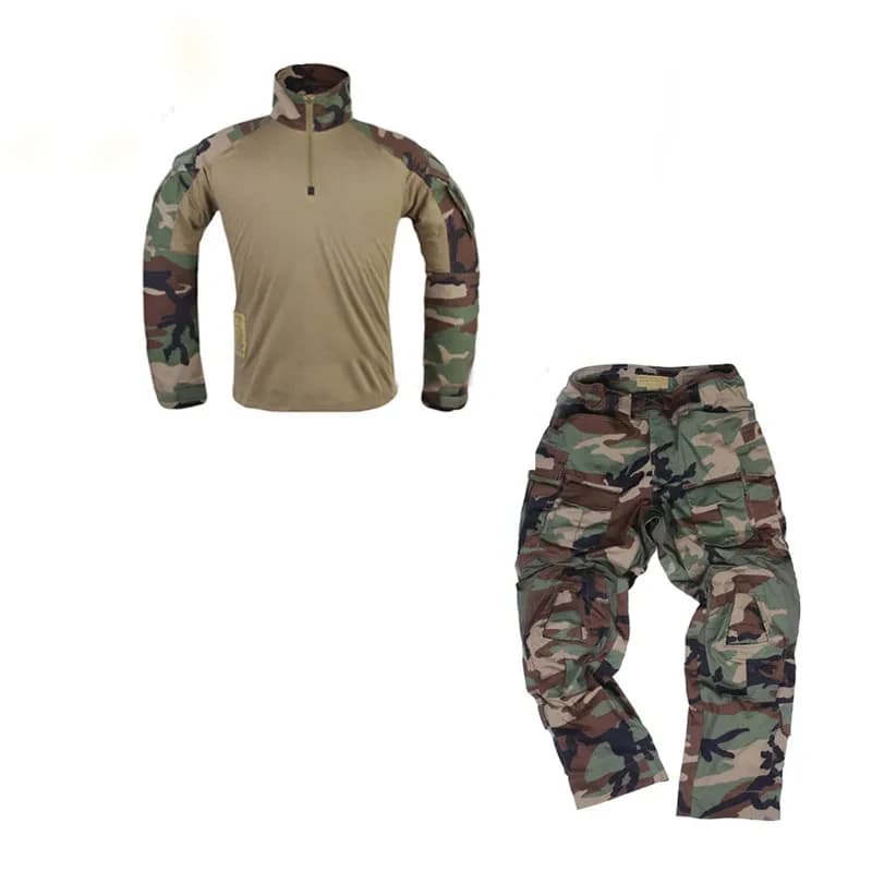 Emersongear G3 Uniforme da combattimento tattica Abiti mimetici Uomo Caccia Allenamento Camicia da escursionismo Pantaloni con ginocchiere Woodland