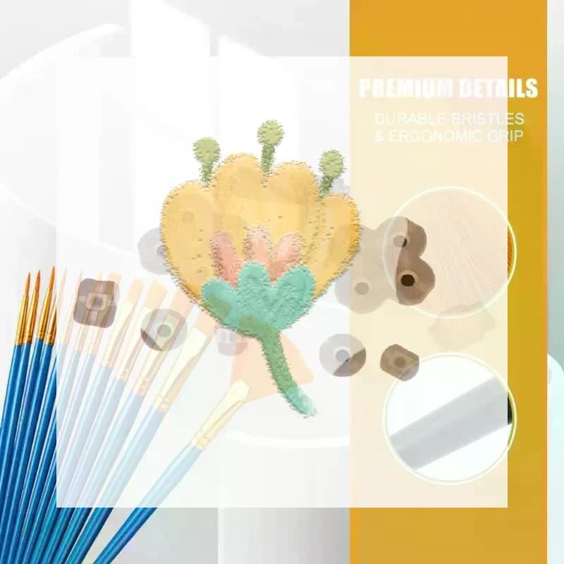 12Pcs Nylon Bristle Brush Set Flat Brushes Watercolor Oil Paint Fabric Brushes