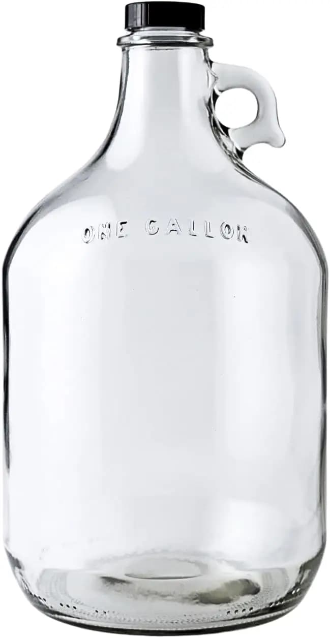 1 Gallon transparent glass bottle with 38 mm Polyseal cap, compatible with FastRack