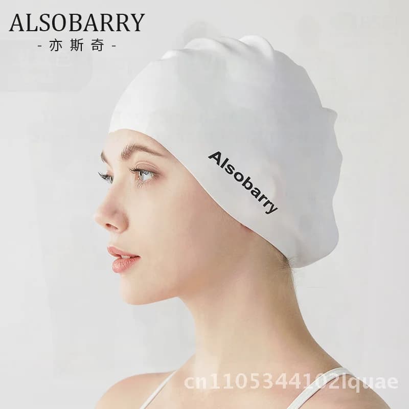 Women's Silicone Swimming Head for Long Hair, Waterproof, Black, Daisy Japanese Style, for Fitness and Sport