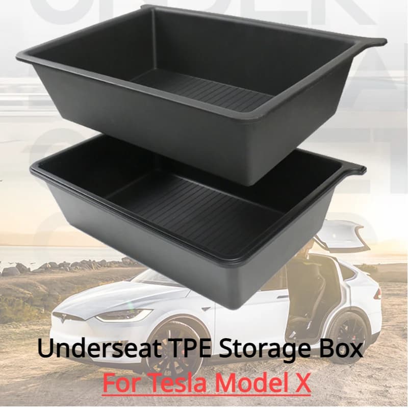 Scatola portaoggetti sottosella anteriore per Tesla Model X Cassetto push pull per seggiolino auto TPE Scatole portaoggetti nascoste Accessori interni auto 2023