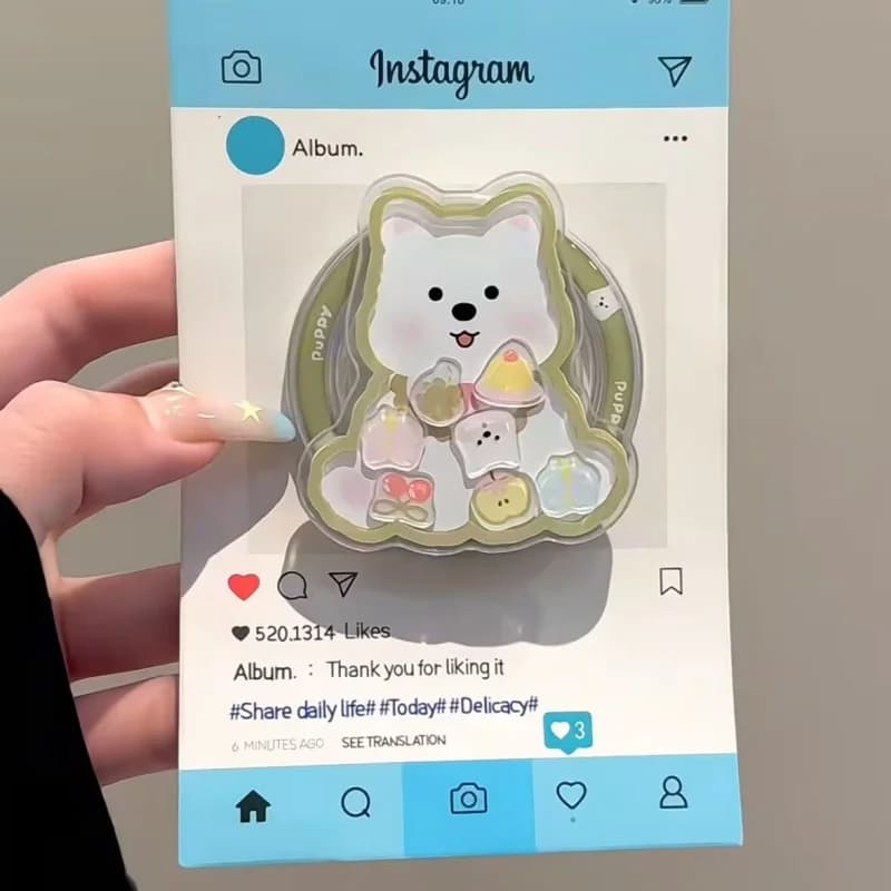 Cucciolo di sabbie mobili simpatico cartone animato coreano per supporto Magsafe Griptok supporto per anello da dito per telefono supporto per staffa per ragazza IPhone 15