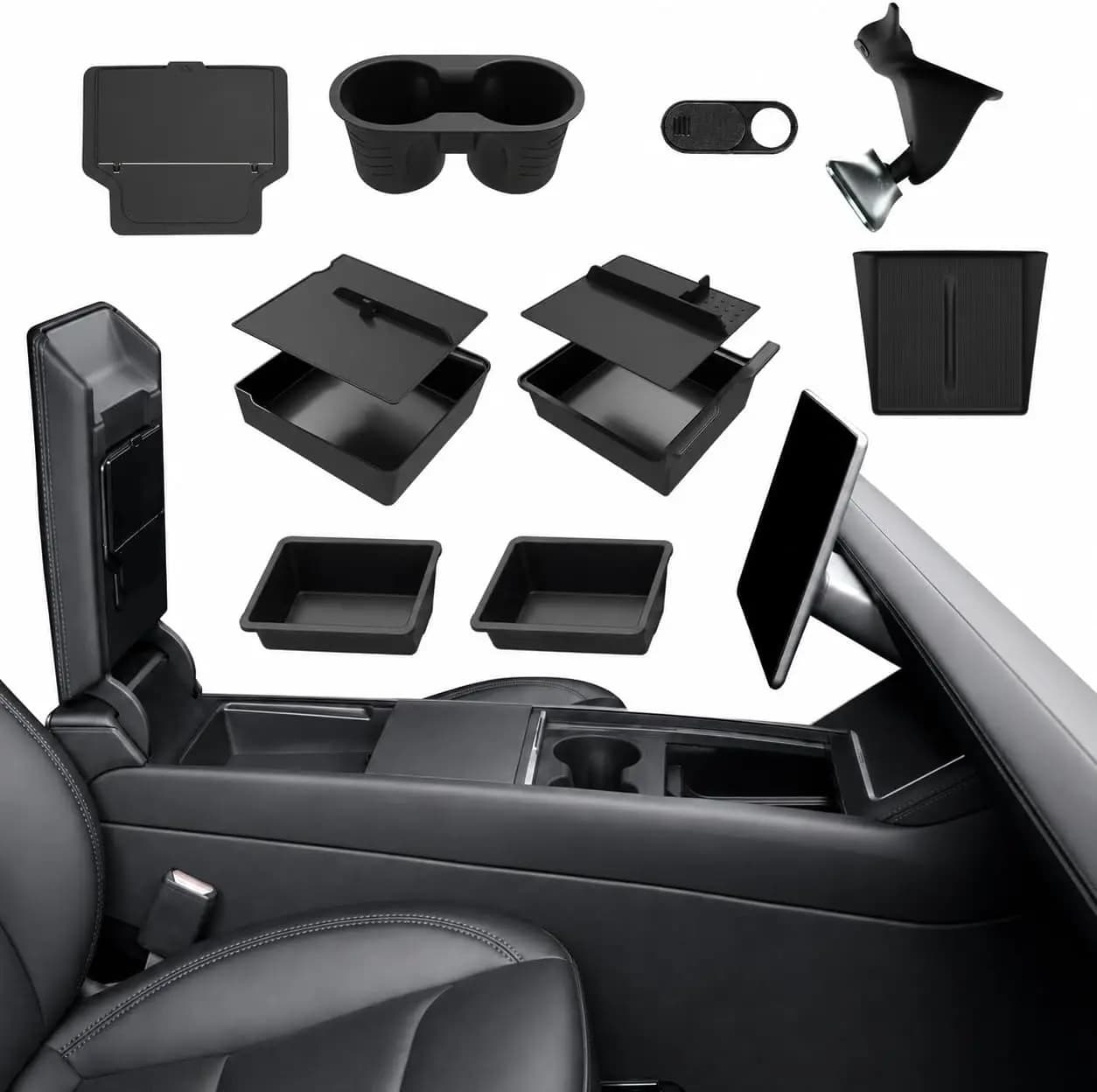 10PCS Center Console Organizer Tray for 2025 2026 Tesla Model Y Juniper Accessories, Under Seat Storage Armrest Hidden Storage Box Cup Holder Charger Pad for Tesla ModelY Juniper (Not fit Standard)