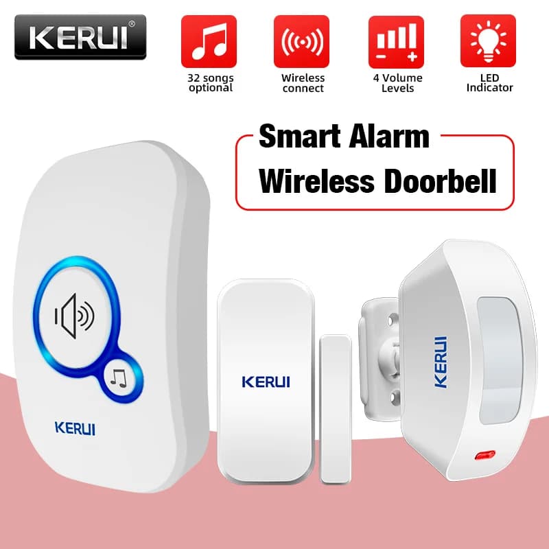 KERUI Set campanello senza fili 32 melodie brani Kit campanello per porta senza fili Campanello per porta senza fili Campanello di benvenuto con sensore PIR M557