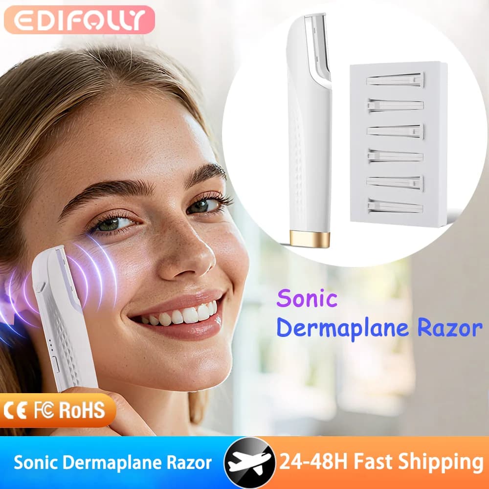 Sonic Electric Razor for Dermaplaning, Female Facial Exfoliating, Remove Peli and Peluria, Refinitor for Barba and Eyebrow with Light and 6 Blades