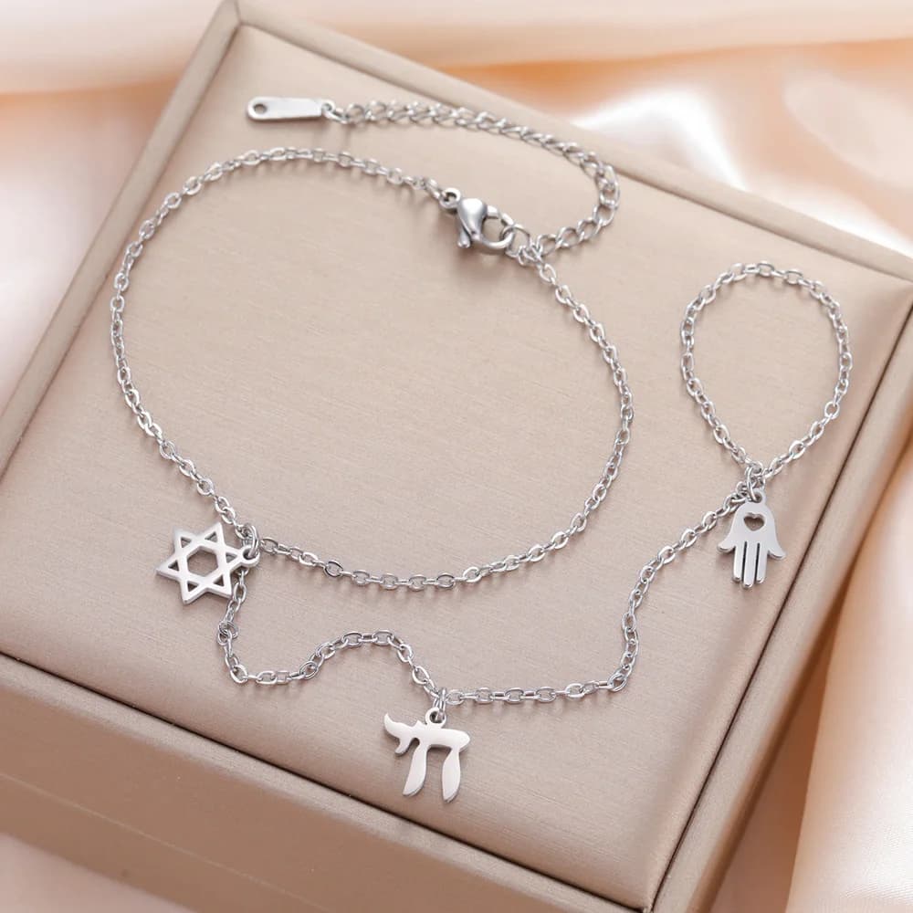 Dawapara Stella di David e Chai Bracciale Catena a mano Esagramma ebraico Buona fortuna Gioielli Judaica Gioielli in acciaio inossidabile