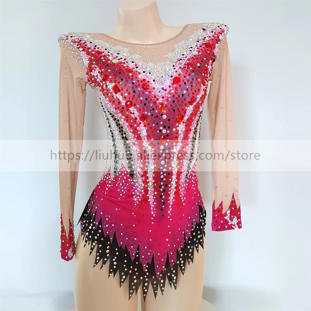 LIUHUO Personalizza Donne Ragazza Costume Prestazioni Ginnastica Ritmica Bambini Concorso Figura Pattinaggio Su Ghiaccio Vestito Capretto Rosso Adolescenti