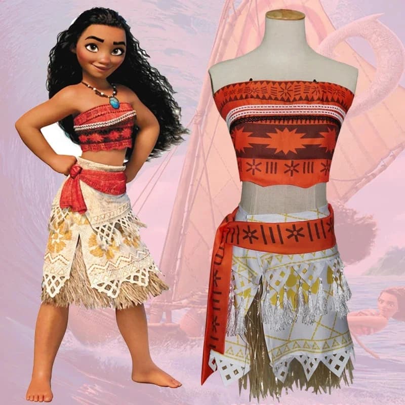 Anime Vaiana Moana Costume da principessa Abito Oceano Maui Moana Abito Mao Collana Ragazze Adulti Bambini Festa Abiti da spettacolo di Halloween