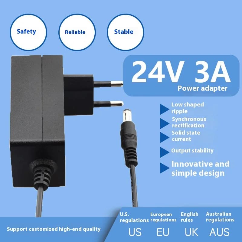 Alimentatore DC 24V 2A 3A con adattatore di alimentazione trasformatore di illuminazione con spina UE USA per luce al neon a strisce LED/telecamera di sicurezza/router