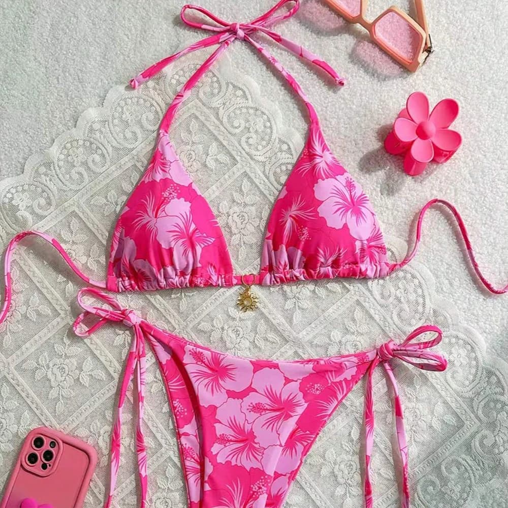 Completo Bikini da Donna con Stampa, Top a Gilet e Perizoma, Set Costume da Bagno Alla Moda e Carino per la Spiaggia, Nuovo Prodotto 2026