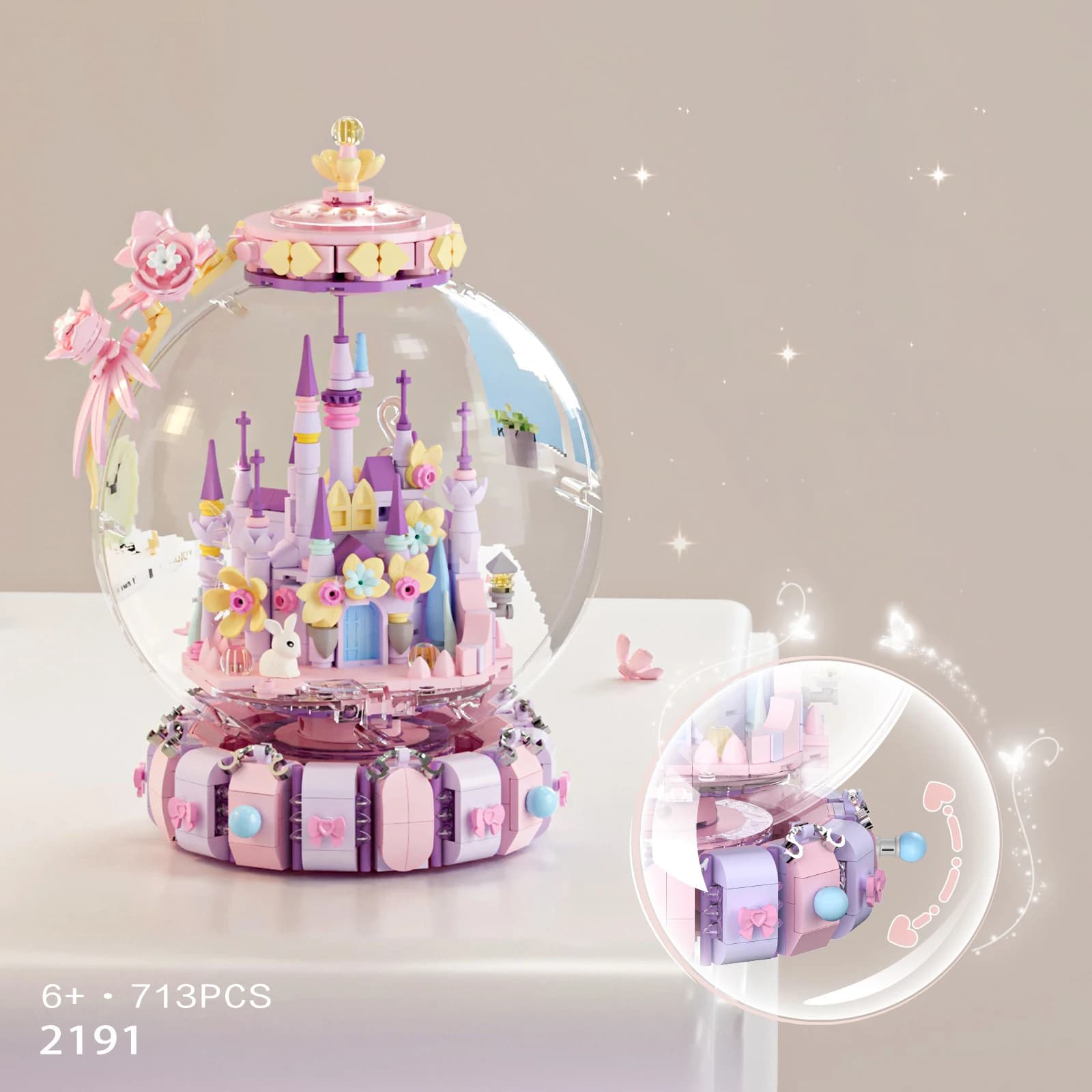 Idea Mini Block Dream Crystal Ball Rotating Flower Castle Construction Sets Building Bricks Educational Toys For Girls Gifts