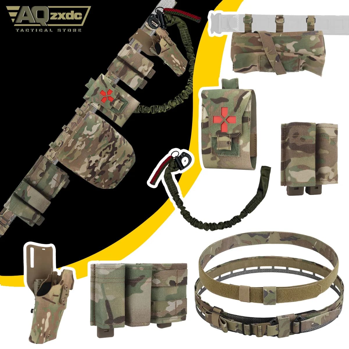 Set cintura softair con fondina a sgancio rapido G17 ALS, borsa FAST Triple MAG, kit di pronto soccorso, borsa di recupero PHC e corda per pistola per il gioco