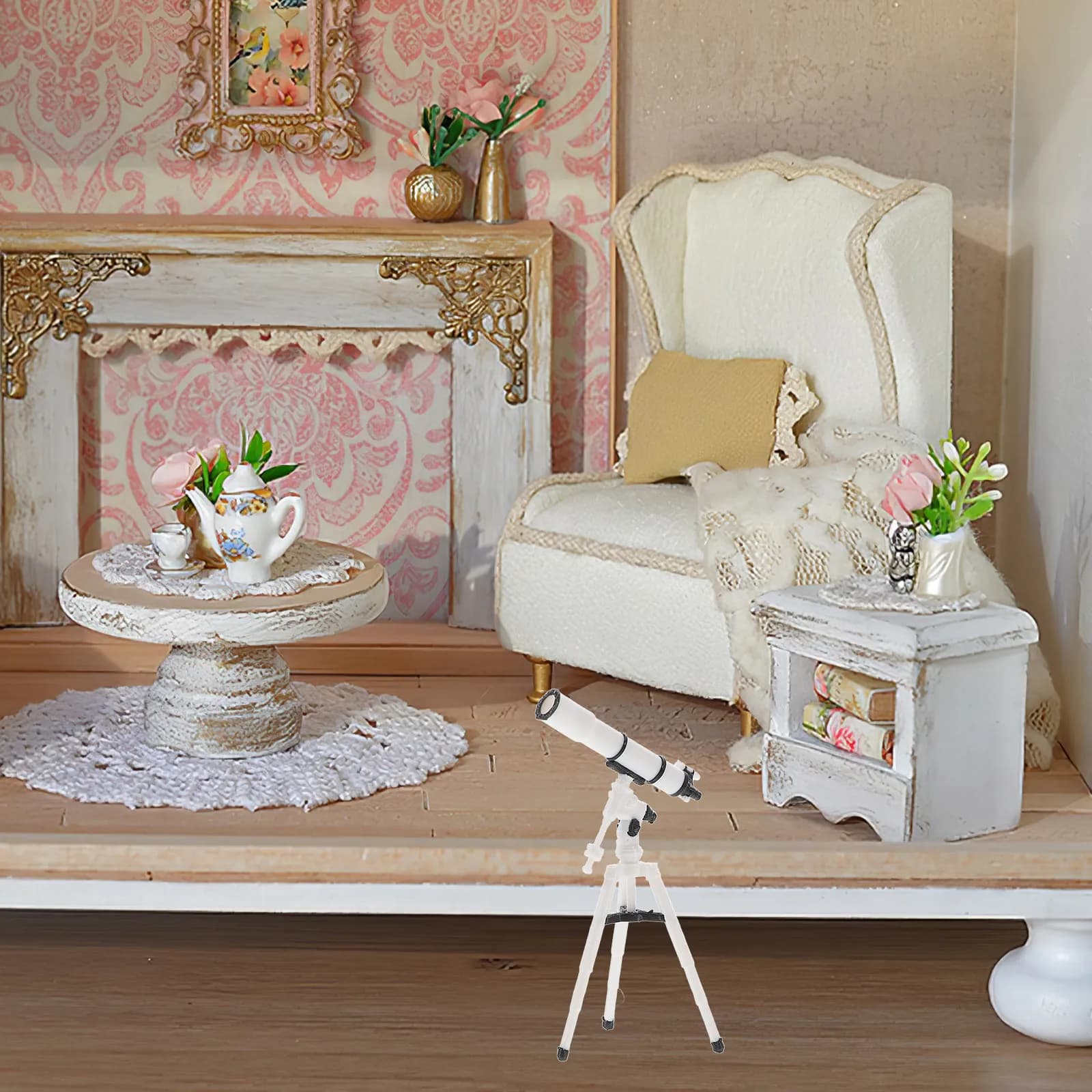 Telescopio in Miniatura Scala 1:25, Accessori per Casa delle Bambole, Piccolo Telescopio Realistico, Ornamento Decorativo da Scrivania