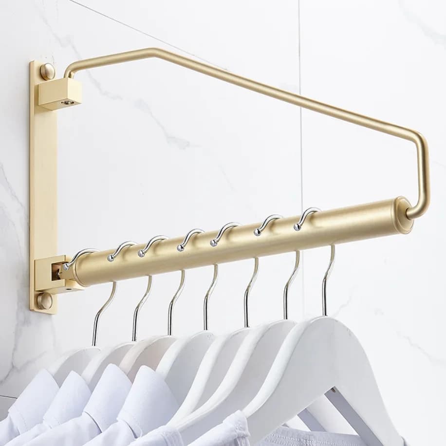 Brass revolving clothes hanger golden clothes hanger balcony wardrobe storage rack perforated wall hanging clothes rod