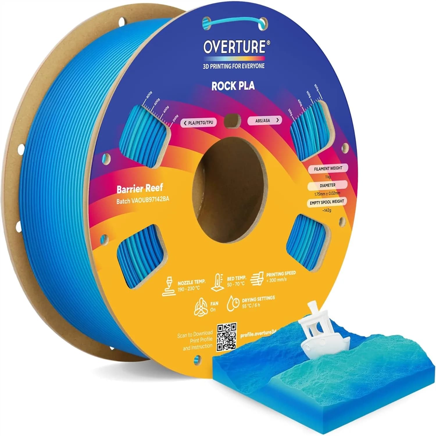 Filamento PLA Effetto Roccia 1.75mm, Bobina da 1kg per Stampanti 3D, Precisione Dimensionale +/- 0.02 mm per la Maggior Parte delle Stampanti FDM