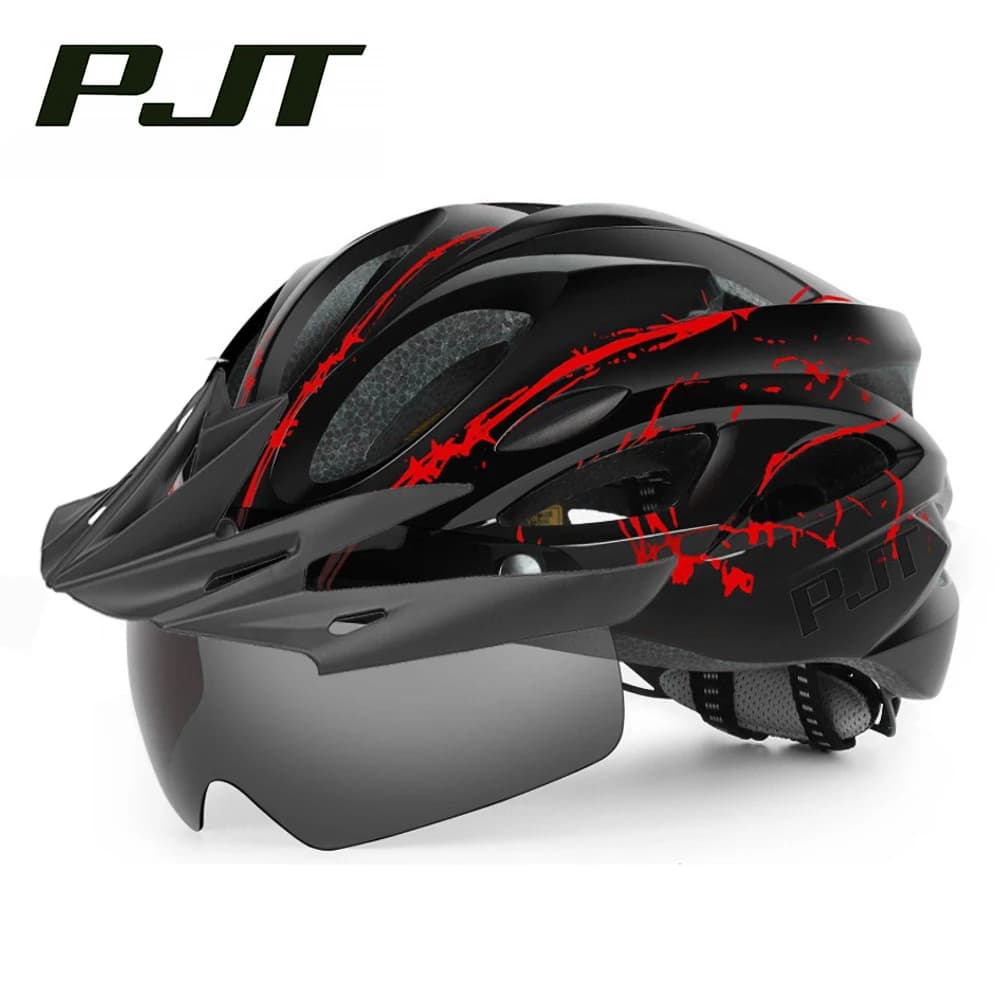 PJT Lightweight and breathable glasses Bicycle helmet 4 in 1 bike helmet with visor and lenses Adult cycling helmets with free switch