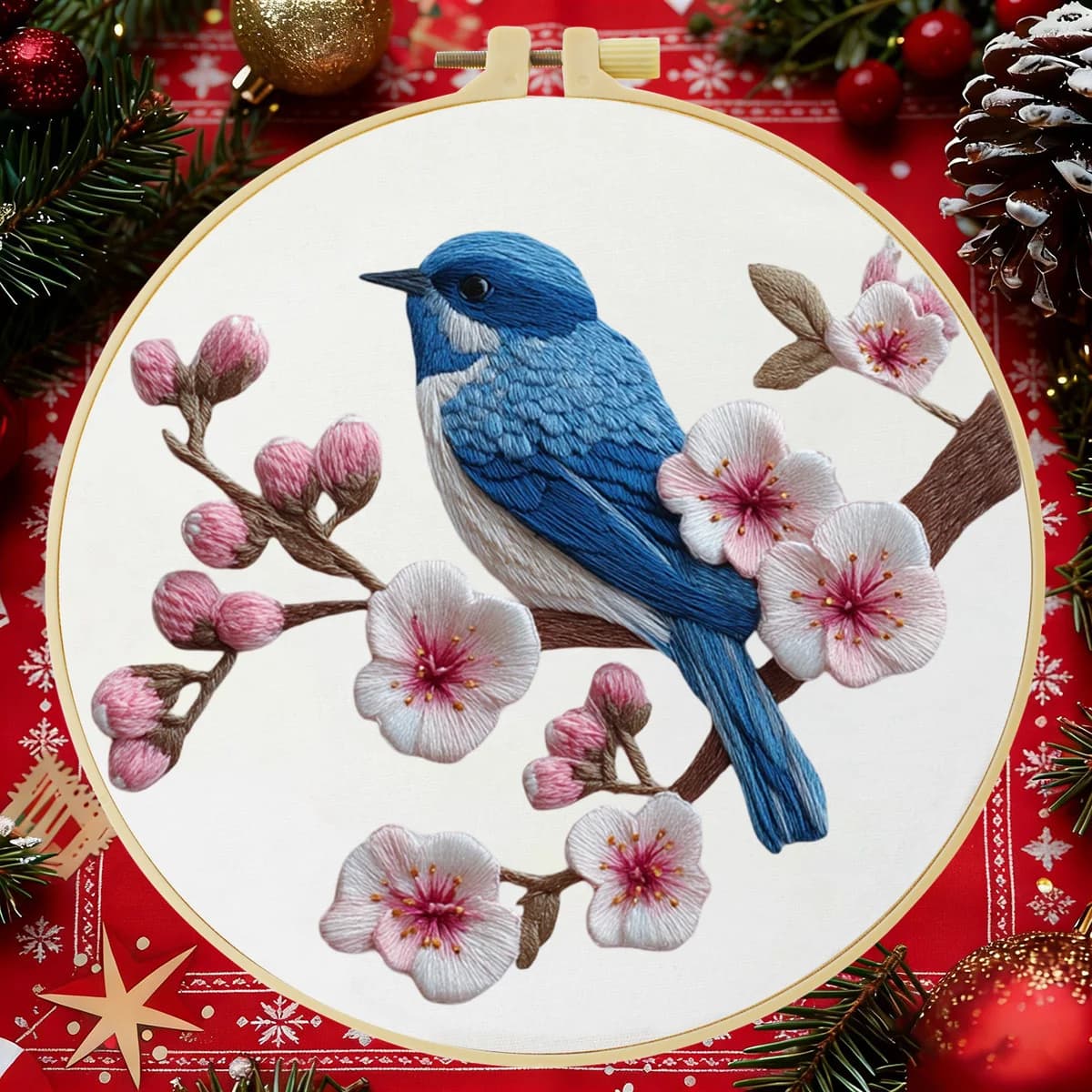1 pz 20X20 CM/15X15 CM uccelli blu e fiori di pesco ricamo Starter Kit fai da te punto croce cucito arte per il regalo