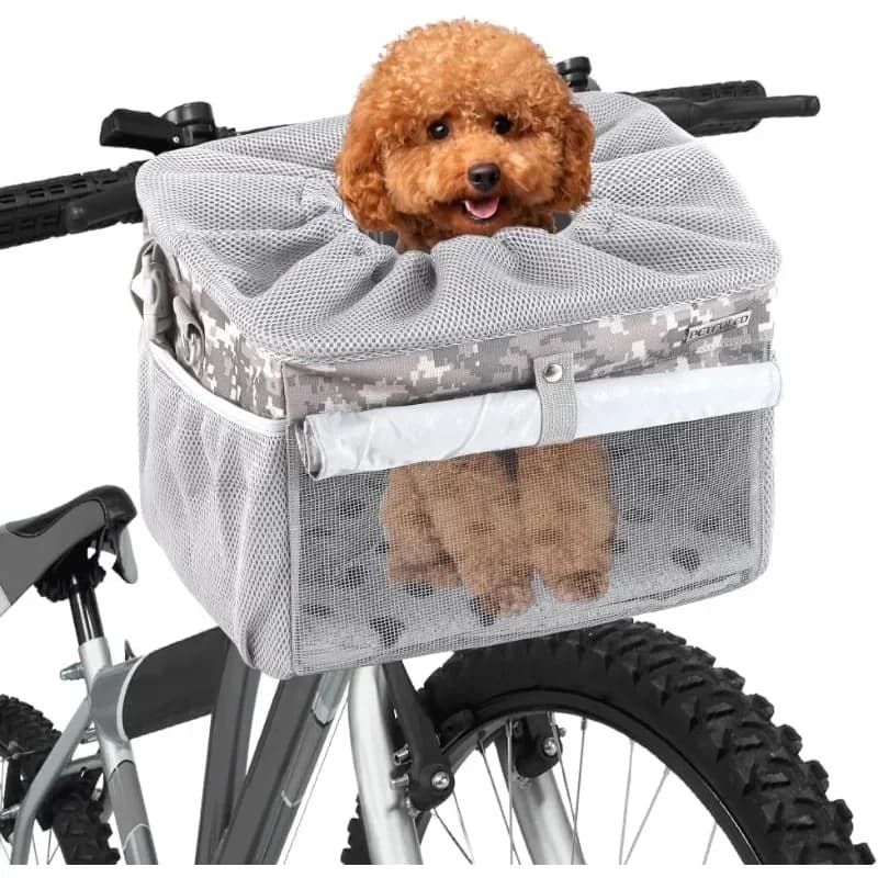 Cestino per Bicicletta per Cani, Trasportino per Animali Domestici, Seggiolino Auto per Cani con Corda di Sicurezza, Tracolla Regolabile, Borsa Portatile Traspirante per Cani e Gatti