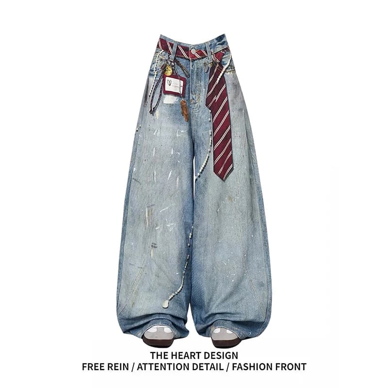 ZHIZOU Women's Blue Y2k Jeans Harajuku VintageBent Knife Denim Outer Pants Style 2000s Jeans Oversize Pants