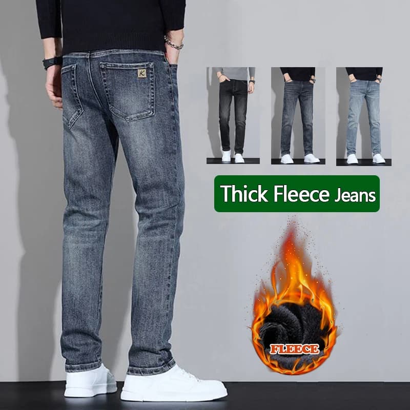 Jeans in velluto spesso in pile invernale da uomo Pantaloni americani slim fit caldi elastici Pantaloni casual semplici in denim alla moda comodi