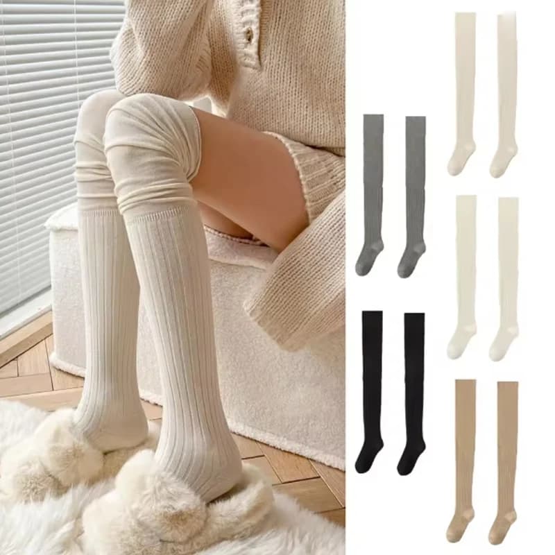 Calze Sopra il Ginocchio per Donne in Primavera e Autunno, Tinta Unita, Antiscivolo, Modellanti, Calze Lunghe per Stivali, Calze Sovrapposte alla Coscia