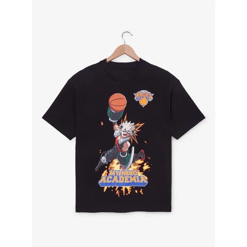 Short sleeve shirt in cotton, comfortable, casual, sports style, with anime and basketball print, for children and adults.