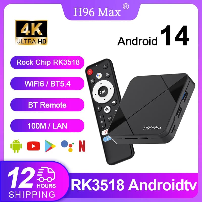 H96 MAX RK3518 TV Box Android14 Smart TV BOX Wifi6 BT5.4 4K Quad-Core Ethernet Google Assistente vocale Lettore multimediale Set Top Box