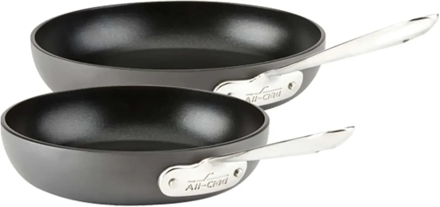 Set di 2 Padelle Antiaderenti HA1 in Alluminio Anodizzato Duro, 8 e 10 Pollici, Adatte per Induzione e Forno, Resistenti al Calore fino a 260°C, Set di Pentole e Padelle da Cucina