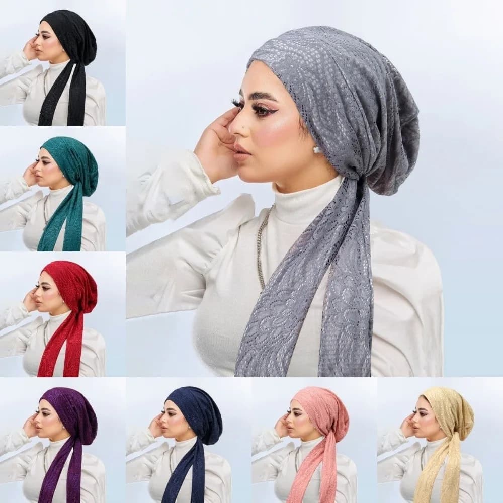 Double Layered Lace Women Hijabs Headscarf Soft Stretch Muslim Turban Hats Underscarf Islamic Hair Loss Cap Lady Bandana Caps