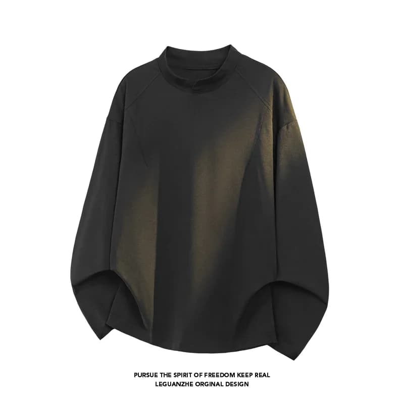 Male Relaxed Oversized Mock Neck Long Sleeve Top Notch Collar Lightweight Fabric For Holiday Daily Styling Look