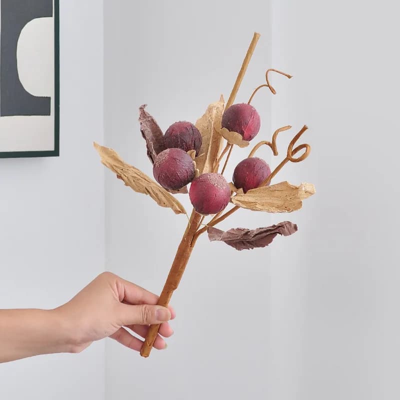 Ramo di frutta di luffa secca artificiale da 14,57 pollici per la decorazione domestica, composizione floreale autunnale rustica
